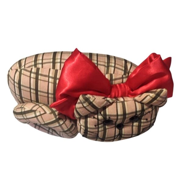 Vintage Handmade Plaid Stuffed Fabric Cat Weighted Bed Decor Door Stop Farmhouse - Picture 2 of 6